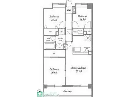 レジデンス世田谷等々力(3DK/4階)の間取り写真