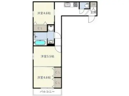 ルクレール大蓮Ⅱ(2LDK/2階)の間取り写真