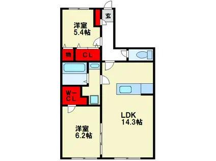 コルティーレ(2LDK/2階)の間取り写真