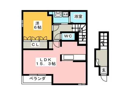 グリーンリーフ(1LDK/2階)の間取り写真