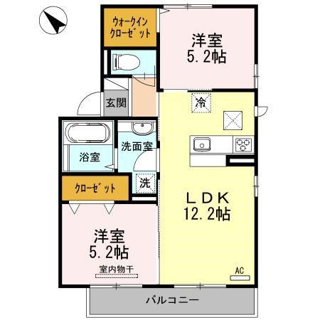 パーシモンズA棟(2LDK/1階)の間取り写真