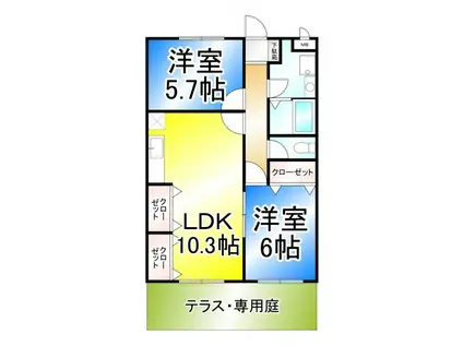 エヴァーグリーン2000(2LDK/1階)の間取り写真