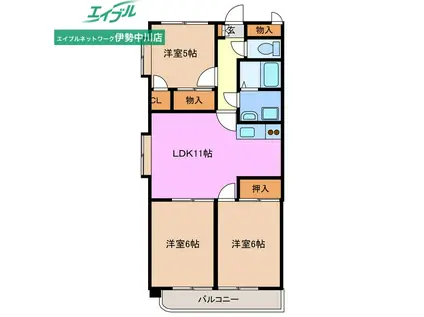 高茶屋 豊城(3LDK/1階)の間取り写真