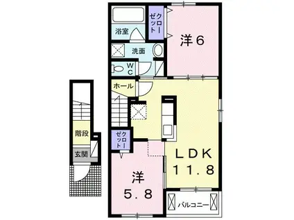リヴァプール(2LDK/2階)の間取り写真