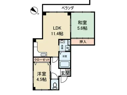 ユニオンハイツ(2LDK/2階)の間取り写真