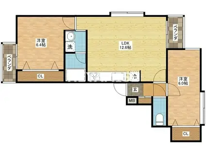 グランゼット平間(2LDK/3階)の間取り写真