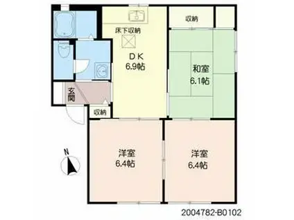 ロードサイド到津B棟(3LDK/2階)の間取り写真