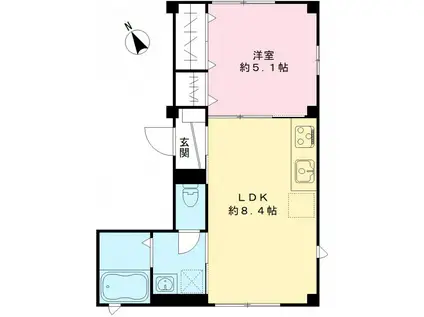 ハイツ高沢(1DK/2階)の間取り写真