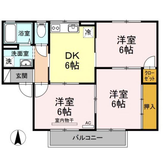 セントフランシスA棟(3DK/2階)の間取り写真