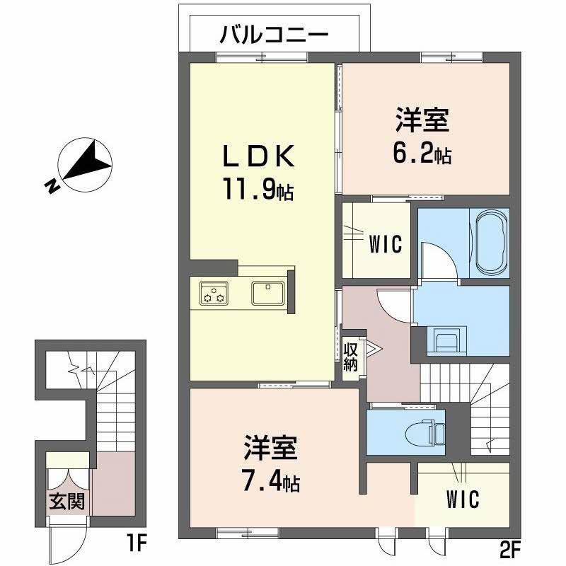 イースト ベイ(2LDK/2階)の間取り写真