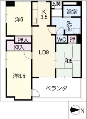 メゾンドゥールII(3LDK/4階)の間取り写真