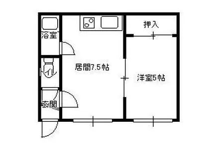ロピア島松Ⅱ(1DK/2階)の間取り写真