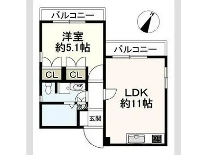 ノブサン阪急六甲(1LDK/3階)の間取り写真