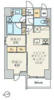 クレストコート北千住レジデンス(2LDK/4階)の間取り写真