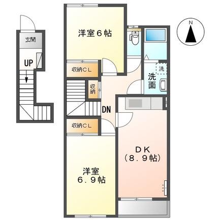 ハイツ樹々I(2DK/2階)の間取り写真