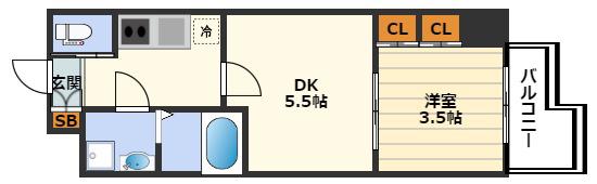 ビガーポリス416天満四丁目II(1DK/9階)の間取り写真