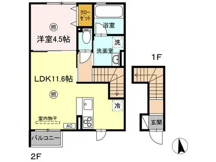 VILLE NOUVELLEII(1LDK/2階)の間取り写真
