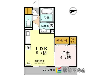 グランドソレイユ荒尾(1LDK/2階)の間取り写真