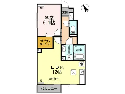 酒田市DROOM1LDK(1LDK/1階)の間取り写真