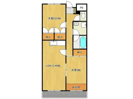 千波第一マンション(2LDK/4階)の間取り写真