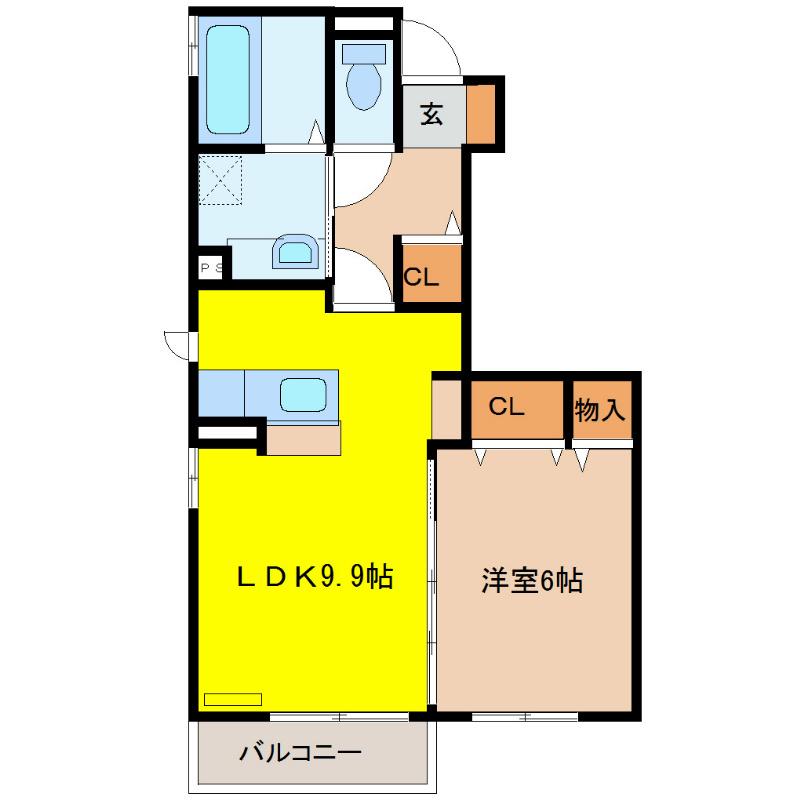 ルージュ伊勢宮A棟(1LDK/1階)の間取り写真