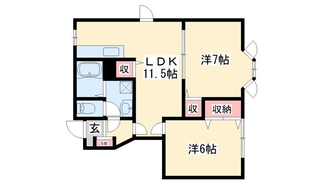 グレースガーデンⅠ(2LDK/1階)の間取り写真