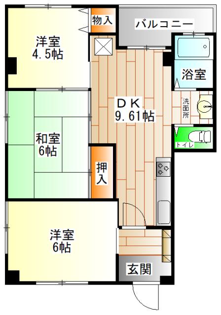 エクセル板宿(3DK/2階)の間取り写真