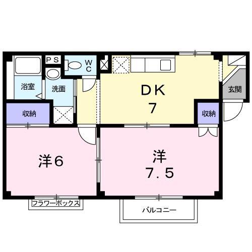 ラ・フィーネ(2DK/2階)の間取り写真
