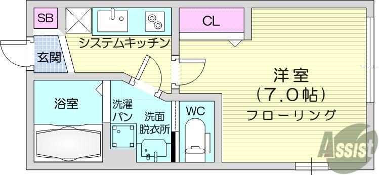 グロウランスBLANC(1K/1階)の間取り写真