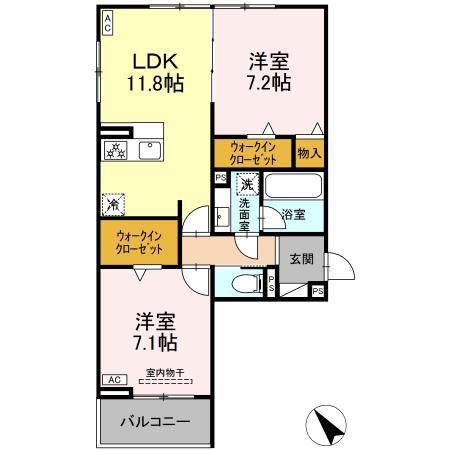 カーサ・セレナ(2LDK/2階)の間取り写真