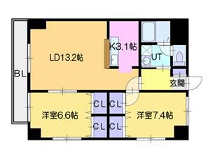 山下三番館(2LDK/6階)の間取り写真