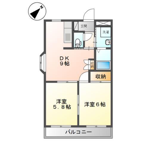 ビアンシャトレーン(2DK/2階)の間取り写真