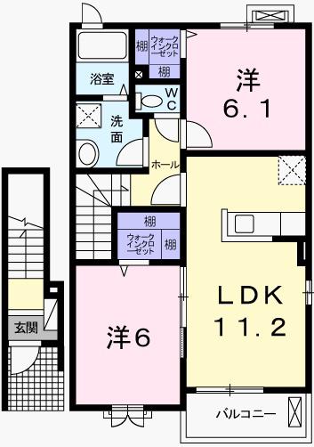 ヴァンベール城西I(2LDK/2階)の間取り写真
