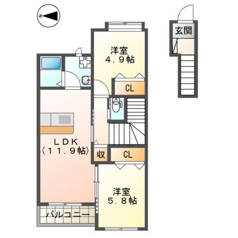 DOMANIII(2LDK/2階)の間取り写真