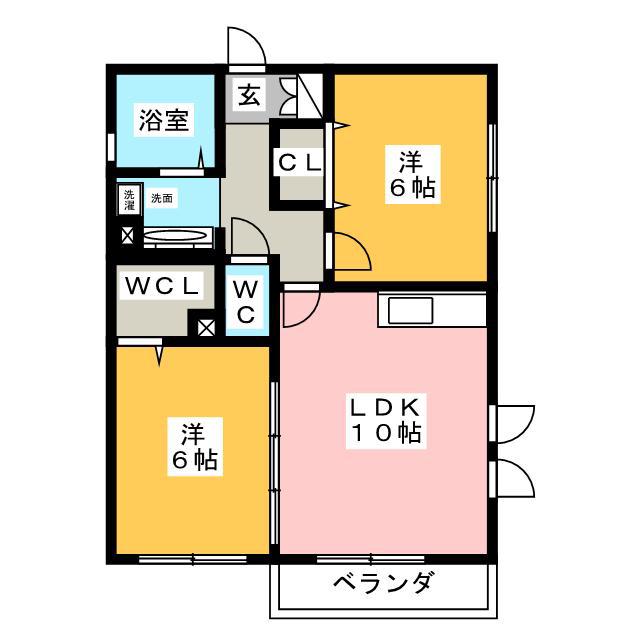 アルカンシェル(2LDK/1階)の間取り写真