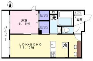 スクエアード上木崎(1LDK/3階)の間取り写真