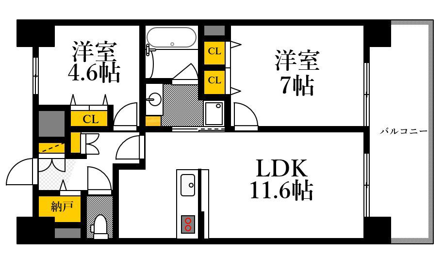 S-RESIDENCE宇品海岸(2LDK/12階)の間取り写真