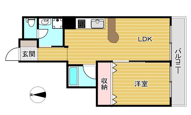 岡本パークマンション(1LDK/1階)の間取り写真