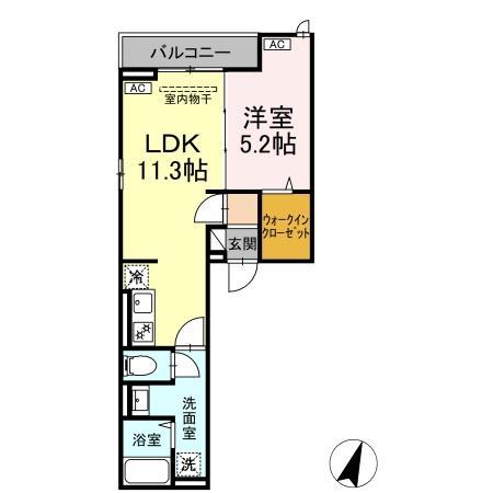 ディールーム万町2(1LDK/3階)の間取り写真