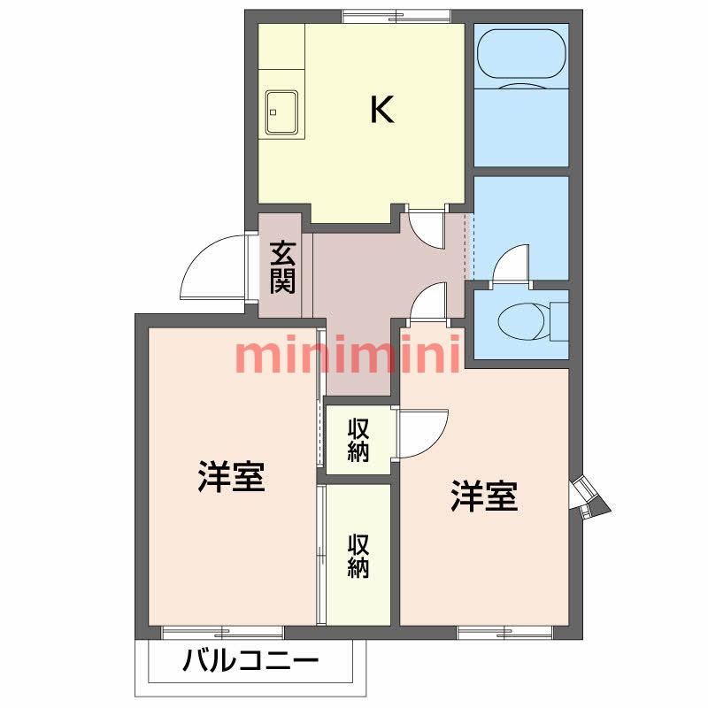 ホワイティハイツ C棟(2K/2階)の間取り写真