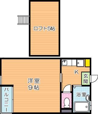 MOON下到津D棟(1K/2階)の間取り写真