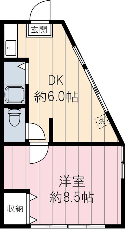 ハウス鈴一(1DK/2階)の間取り写真