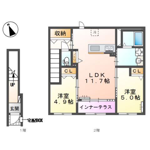 清須市花水木アパート(2LDK/2階)の間取り写真