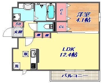 ディアコート住吉本町(1LDK/3階)の間取り写真
