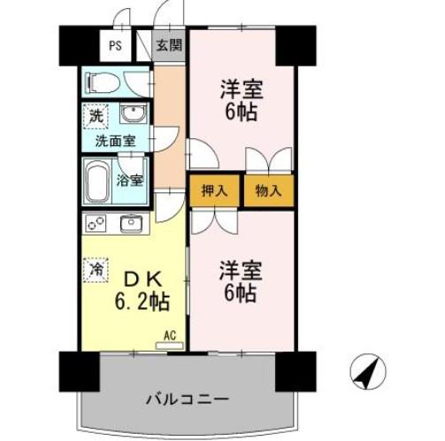 ダイヤヒルズ島瀬(2DK/3階)の間取り写真