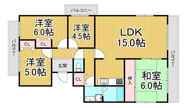 ドムス門戸(4LDK/2階)の間取り写真