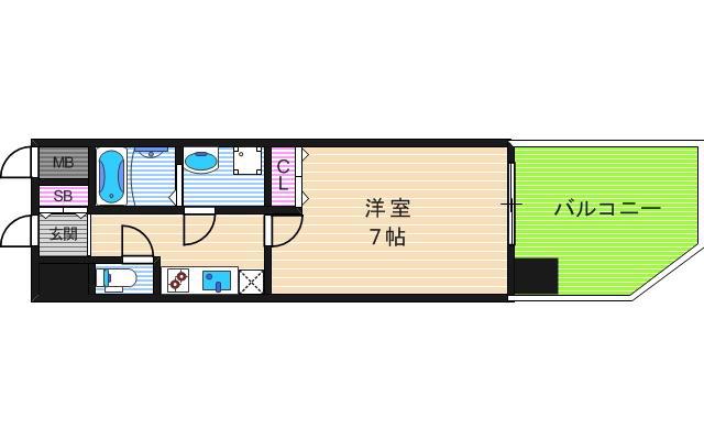 S-RESIDENCE谷町九丁目(1K/14階)の間取り写真