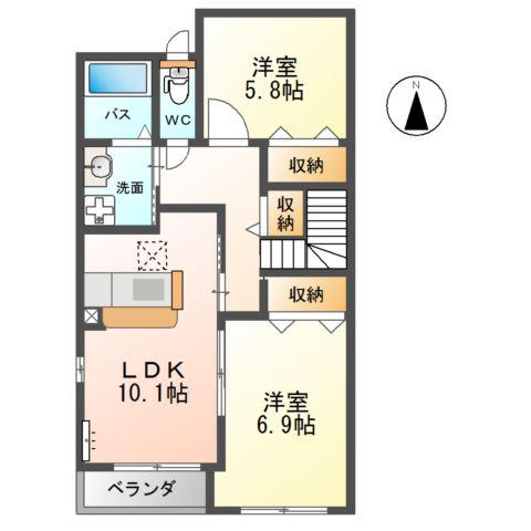 アーバングレイス(2LDK/2階)の間取り写真