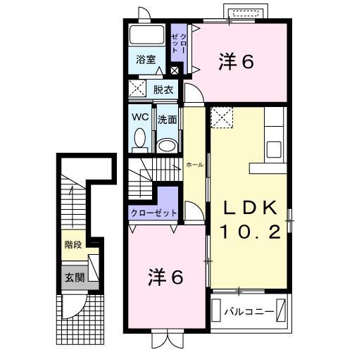 エスポワールI(2LDK/2階)の間取り写真