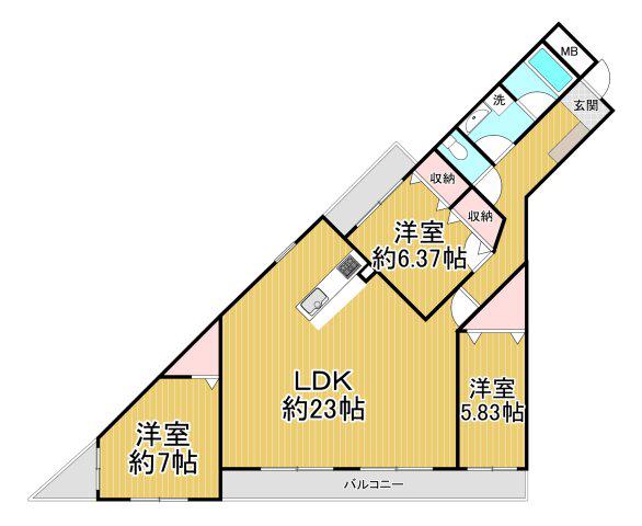 MESSAGE苦楽園三番町(3LDK/1階)の間取り写真